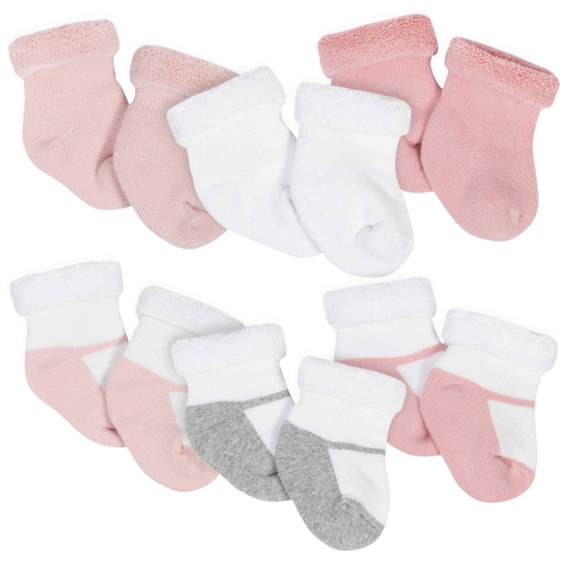 Gerber 6-Pack Baby Girls Bear Wiggle-Proof Terry Bootie Socks