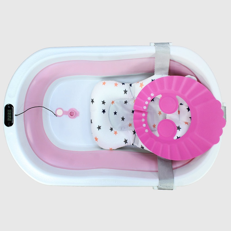 Happy Baby Pink Foldable Baby Bathtub With Thermometer (Pink)