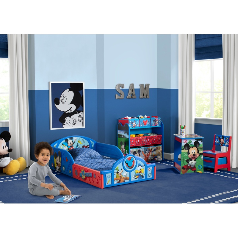 Mickey Mouse 4-Piece Room-in-a-Box Bedroom Set – Includes Toddler Bed, Toy Bin & Desk with Chair