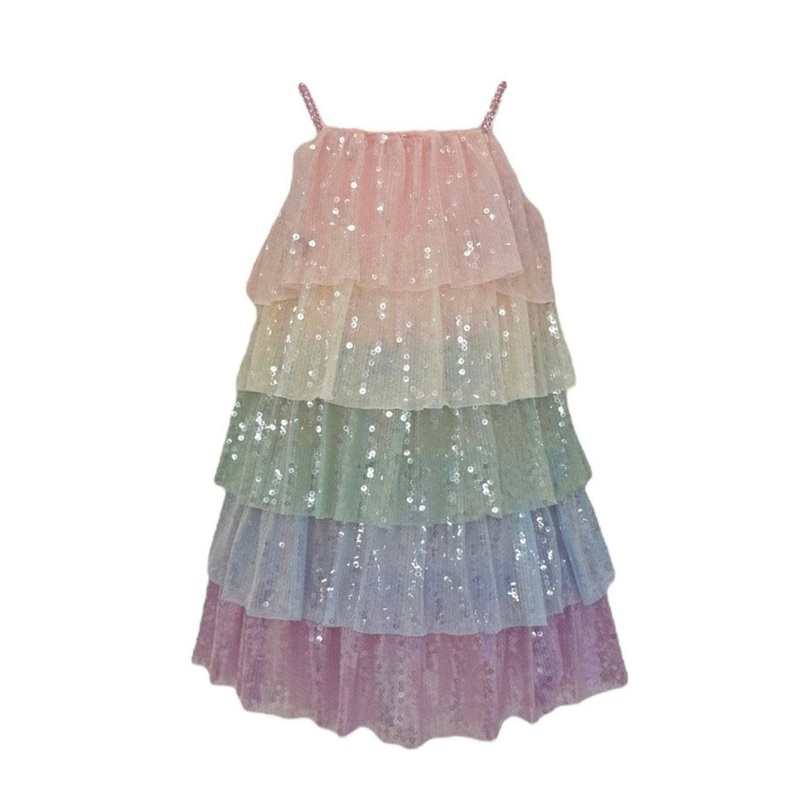 Rainbow Sequin Tiered Dress