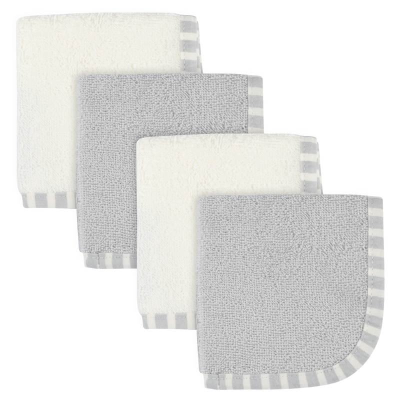 4-Pack Boys Gray & Ivory Woven Washcloths