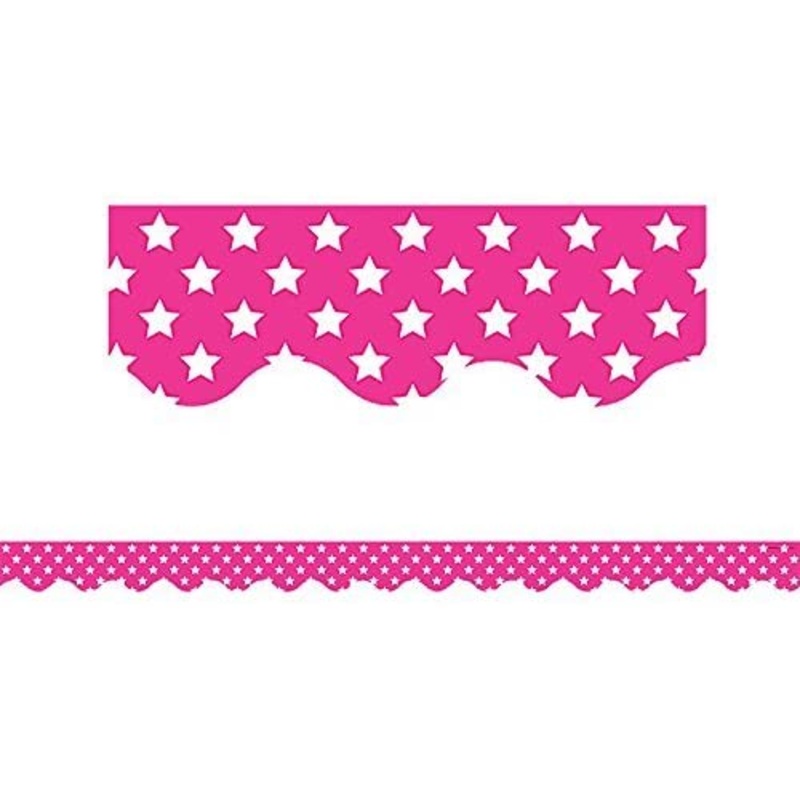 Pink with White Stars Scalloped Border Trim