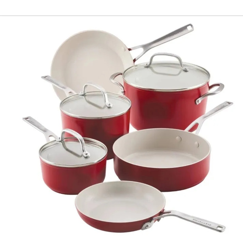 9pc Ceramic Forged Aluminum Nonstick Cookware Set – Empire Red