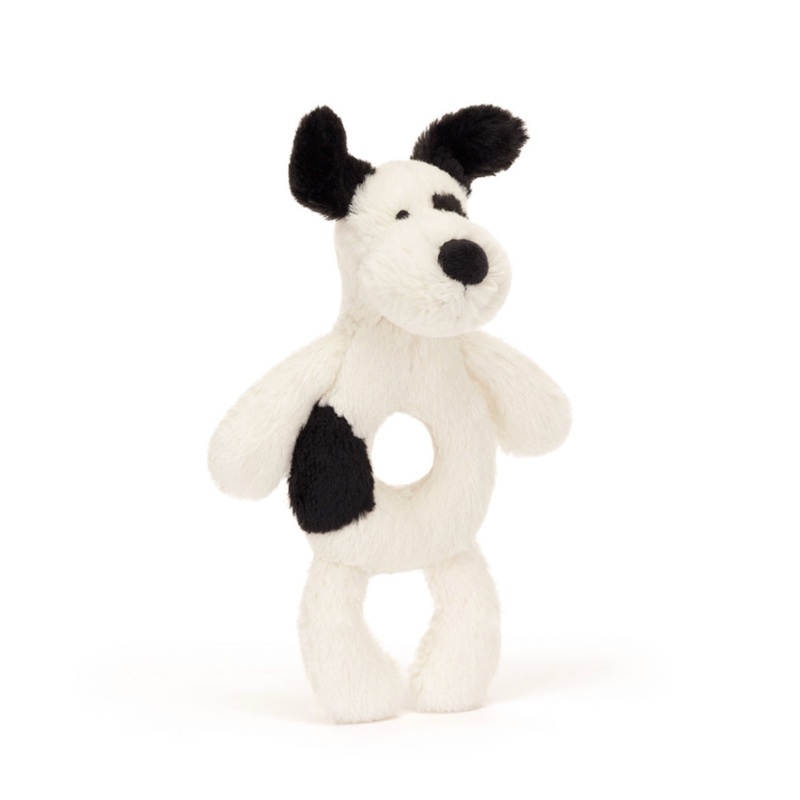 Jellycat Bashful Black & Cream Puppy Ring Rattle