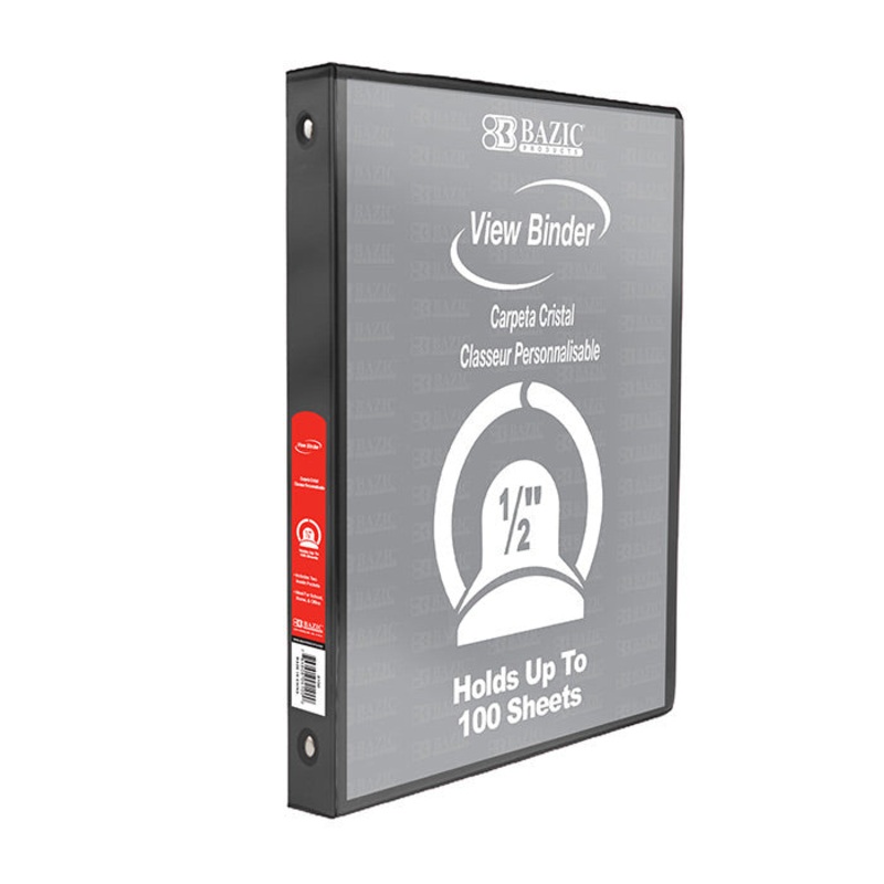 BAZIC 1/2″ Black 3-Ring View Binder w/ 2-Pockets