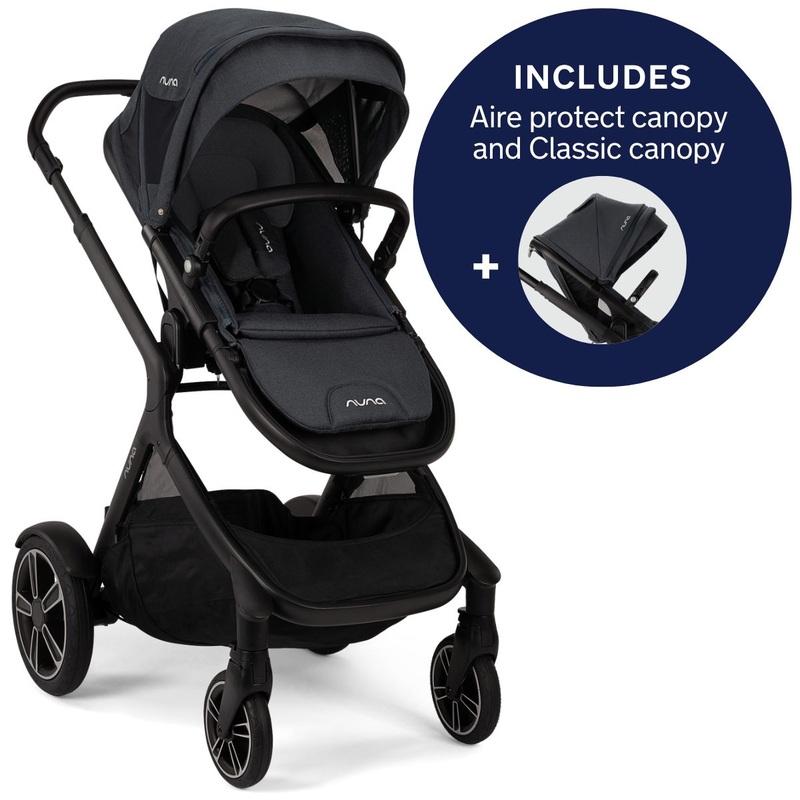 Nuna DEMI Grow Single-to-Double Stroller with Aire Protect Canopy + Classic Canopy – Ocean