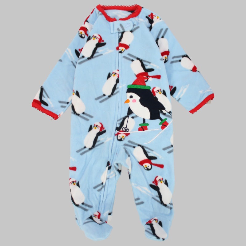 Skiing Penguins Long-Sleeved Baby Footie
