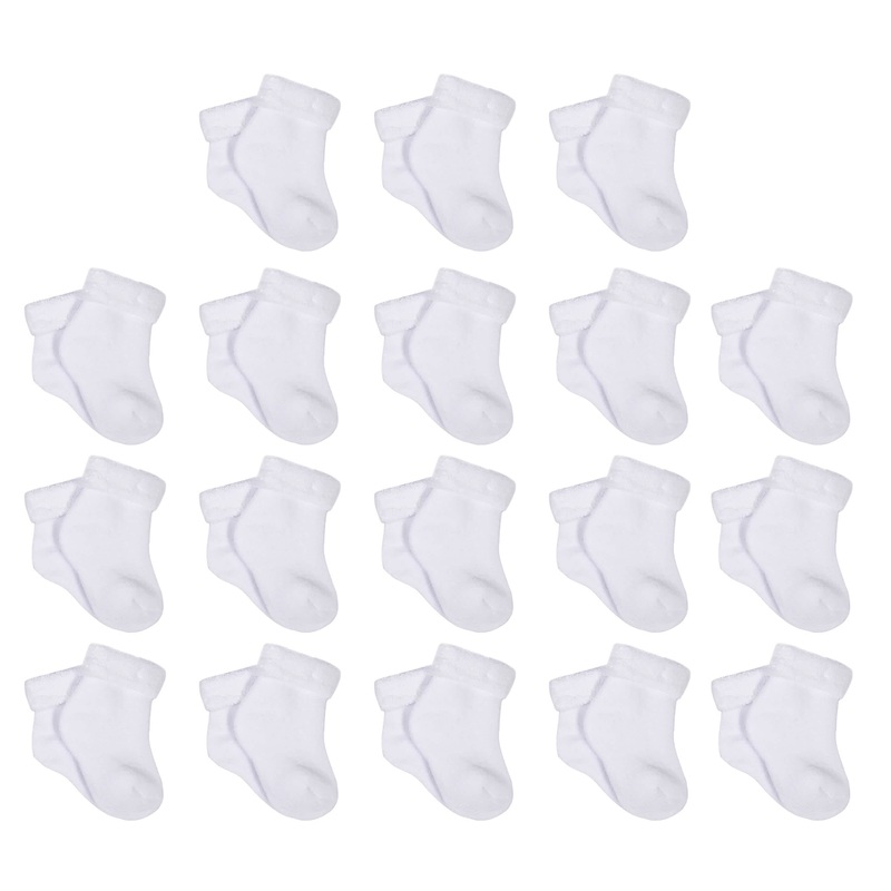 18-Pack Baby Neutral White Wiggle Proof Socks