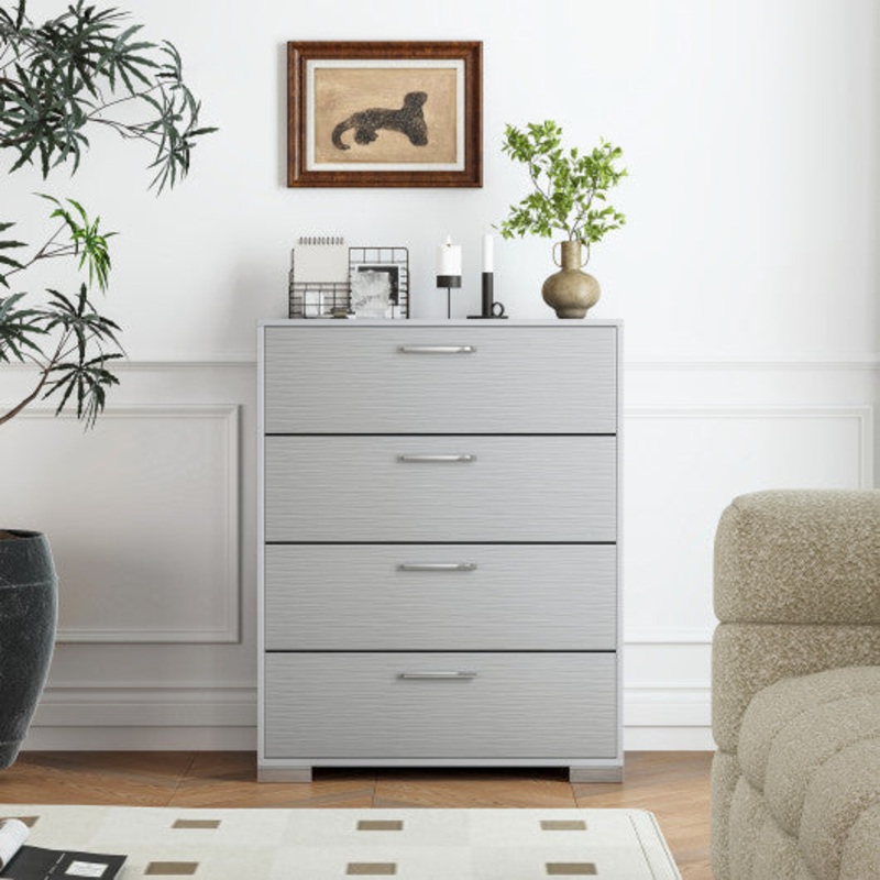 4 Drawer Storage Cabinet With Metal Legs Handles With Anti-Toppling Devices-Gray