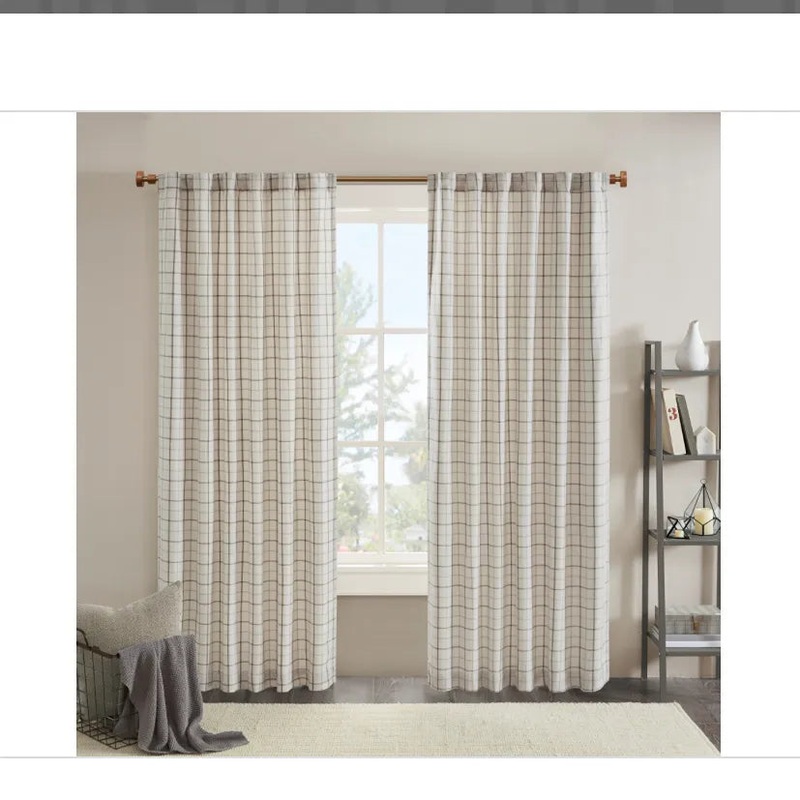 50″x95Light Filtering Preston Plaid Curtain Panel: Thermal Insulated, Machine Washable, Faux Leather