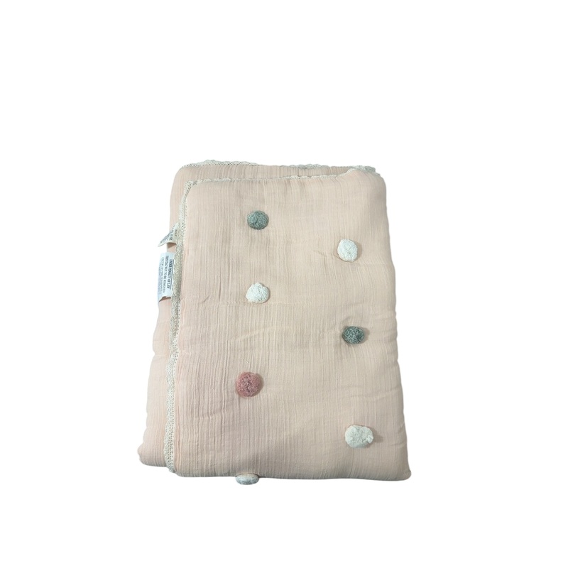 Crane Baby Quilted Blanket, Parker Pom Pom Pink