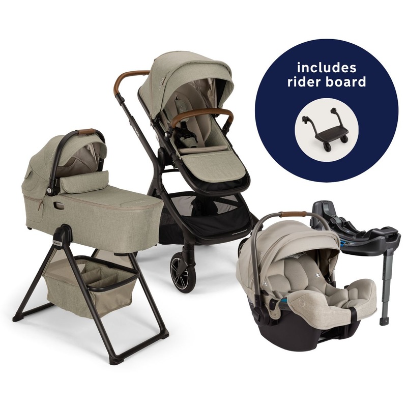Nuna DEMI Next Stroller with Rider Board + DEMI Next Bassinet with Stand + PIPA RX Travel System Bundle – Hazelwood