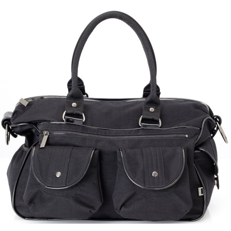 OiOi Black Wash with Patent Trim Carry All Diaper Bag