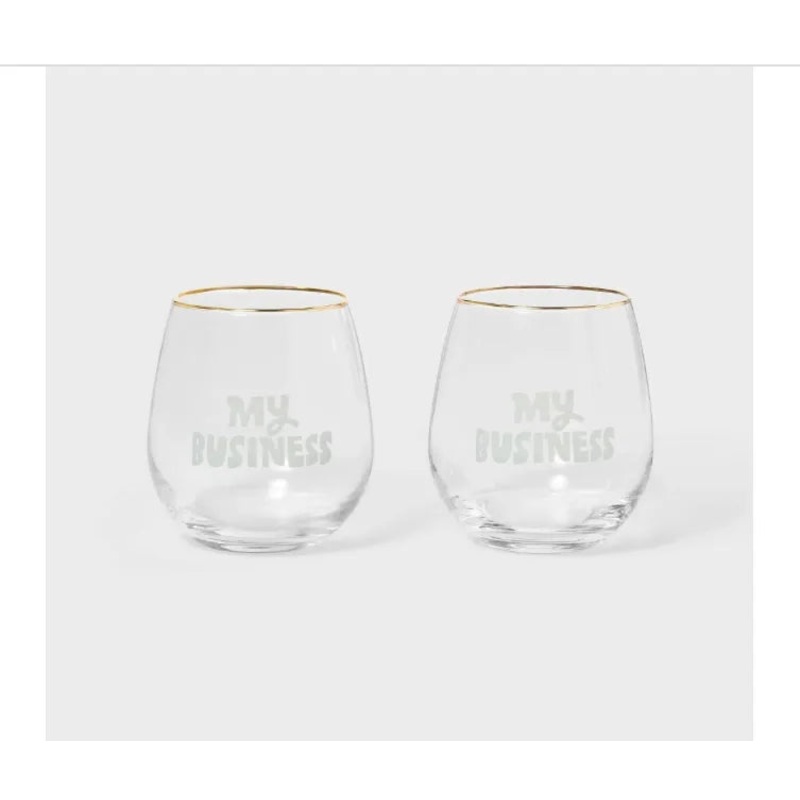 2pk Stemless Wine Glass Set with Gold Rim
