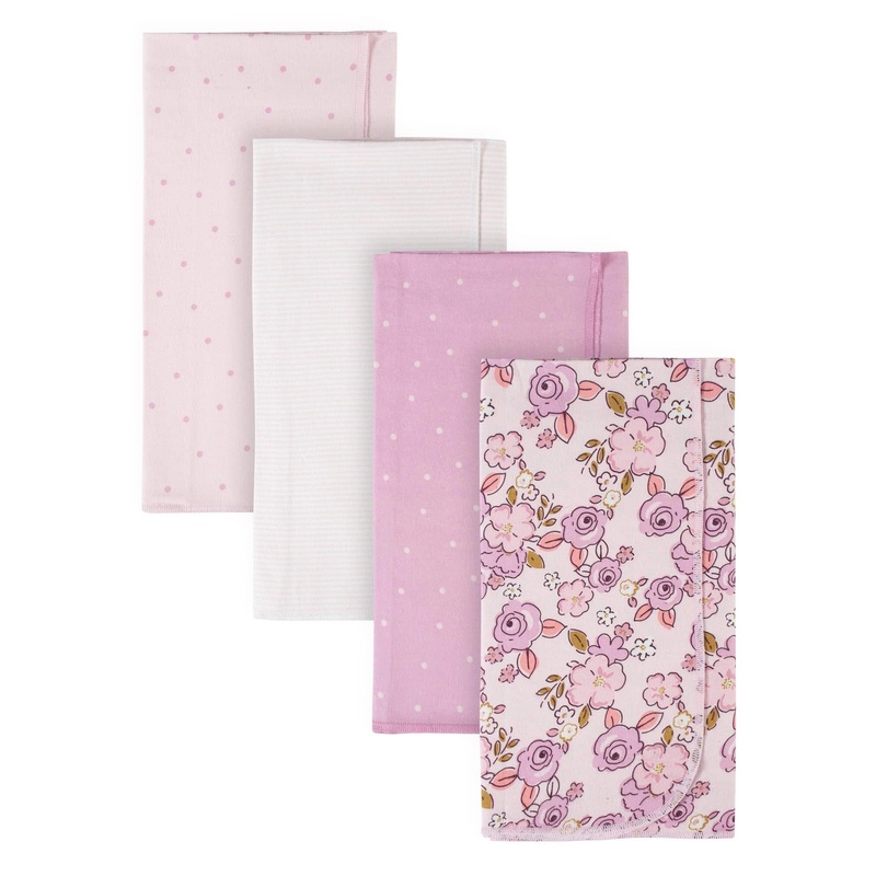 4-Pack Baby Girls Floral Princess Flannel Receiving Blankets