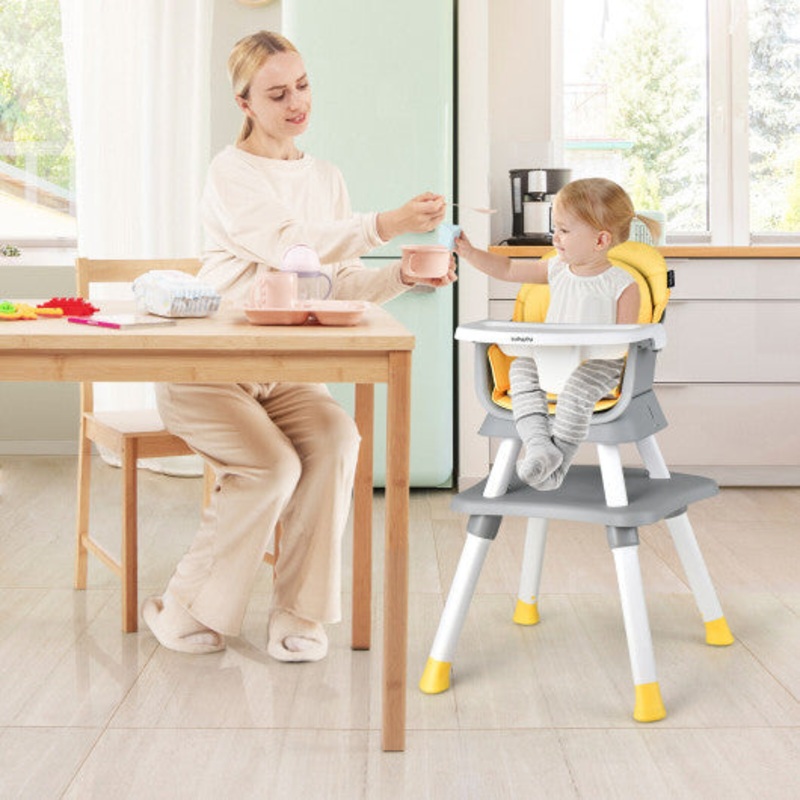6-in-1 Convertible Baby High Chair With Adjustable Removable Tray-Yellow