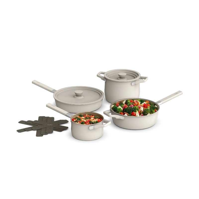 bella 9pc StoreMore Ceramic Nonstick Cookware Set Oatmilk