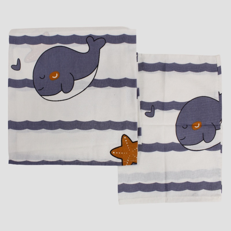 Unisex Baby Bed Sheets  Off White Striped with Dolphin Design
