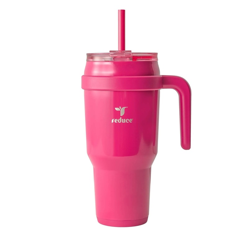 40oz Vacuum Insulated Stainless Steel Straw Tumbler Mug- Dark Pink