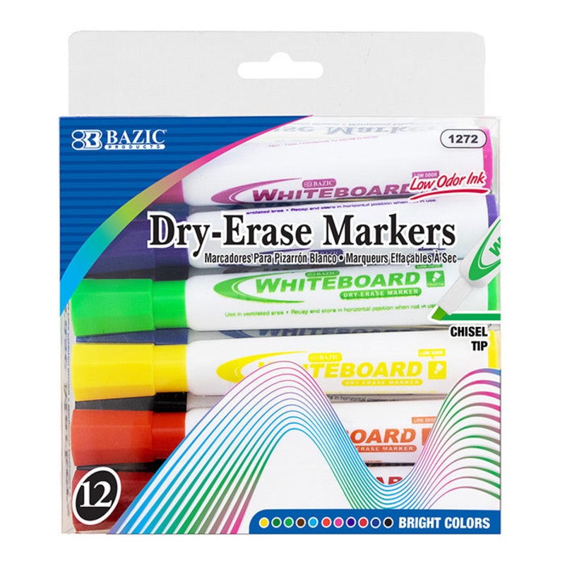 BAZIC Bright Colors Chisel Tip Dry-Erase Markers (12/Box)