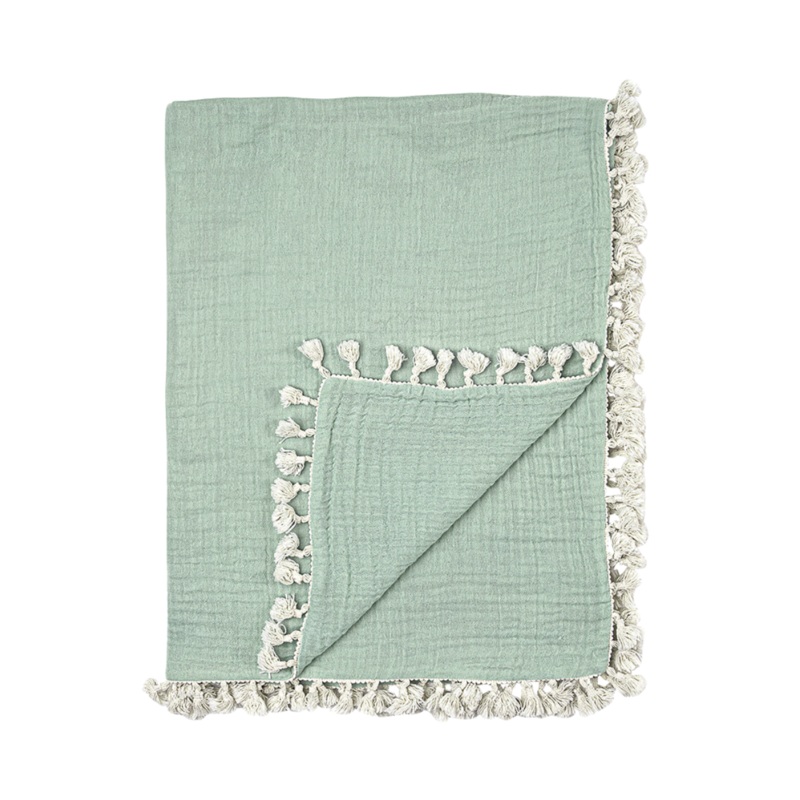 Crane Baby 6 Layer Muslin Blanket, Evergreen