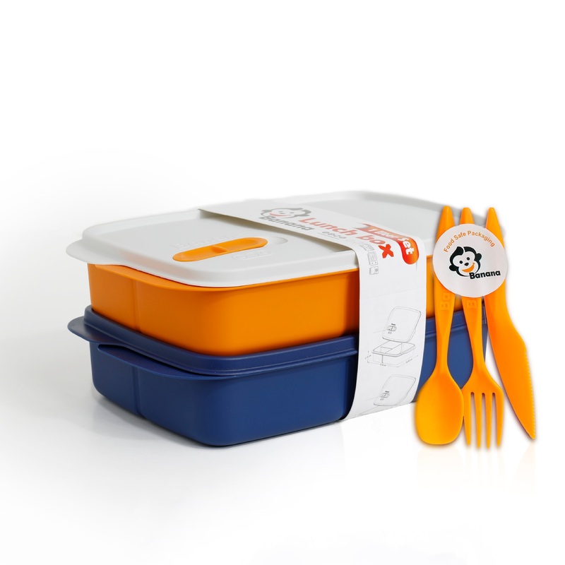 Plastic Lunch Box Set  Navy (2-Piece of 1L)