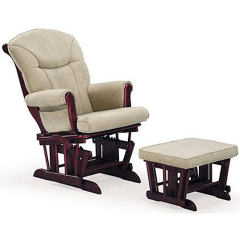 Shermag Glider and Ottoman Combo Cherry Finish with Fern Microfiber