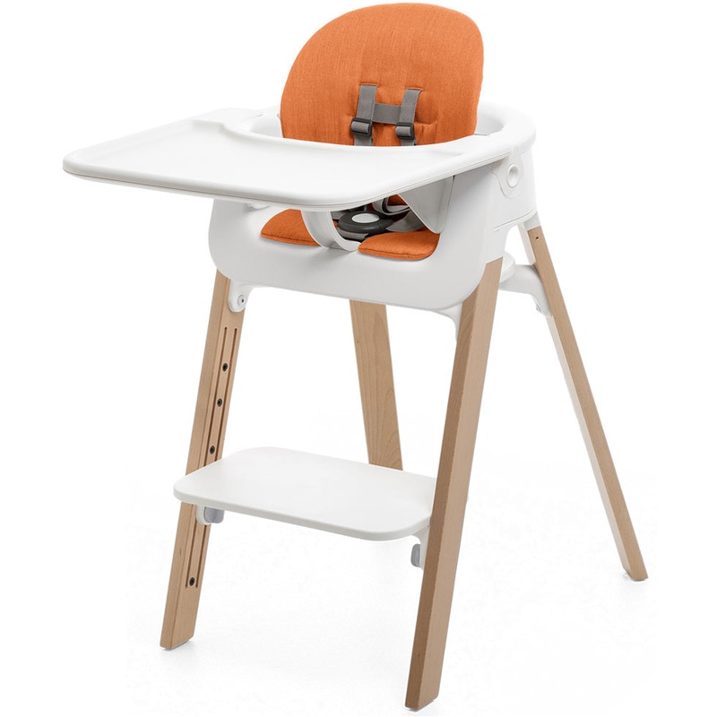 Stokke Steps Complete High Chair with Cushion – White/Natural/Orange