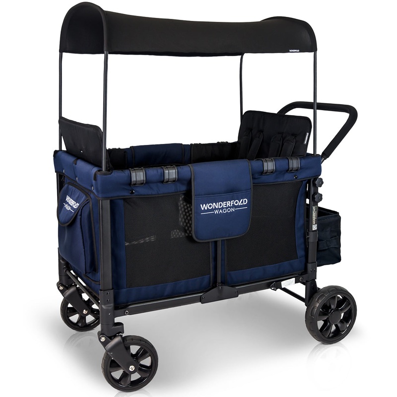 WonderFold OPEN BOX W4 Original Quad (4 Seater) Stroller Wagon – Navy