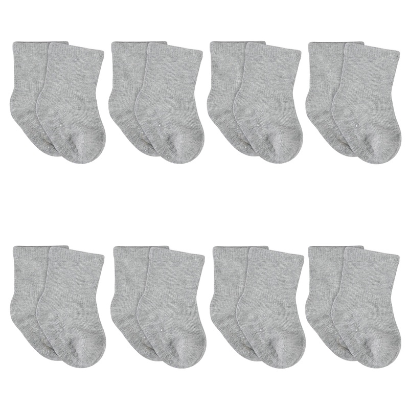 8-Pack Baby & Toddler Gray Heather Wiggle Proof Jersey Crew Socks