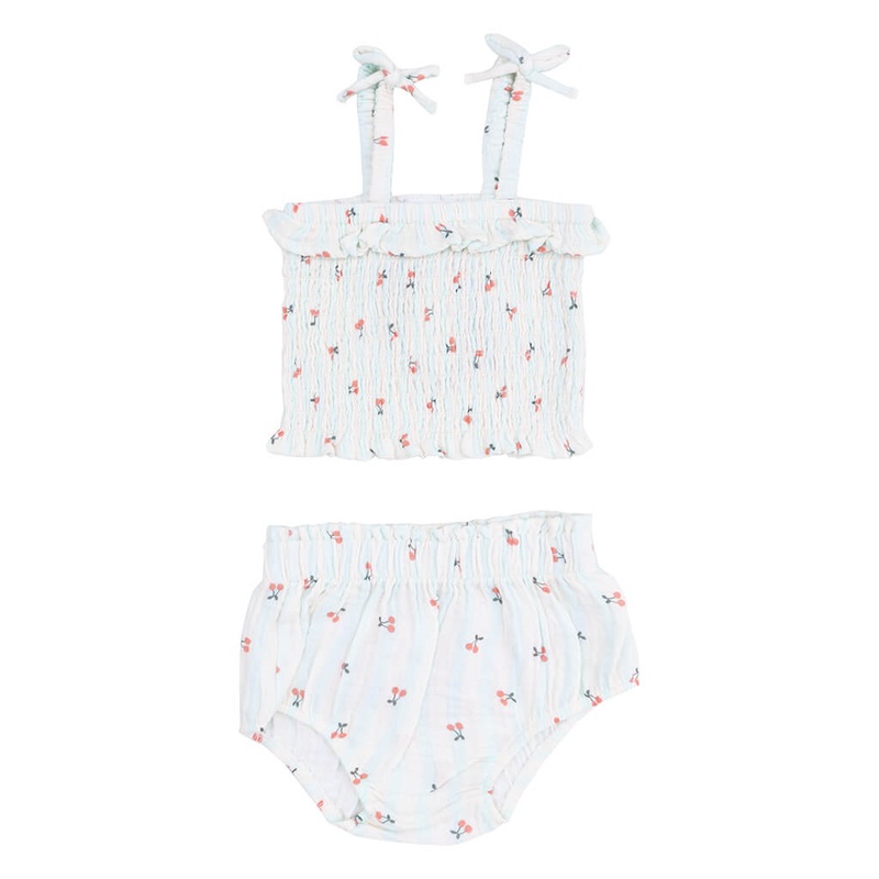Smocked Ruffle Top and Bloomer Cherry Stripe
