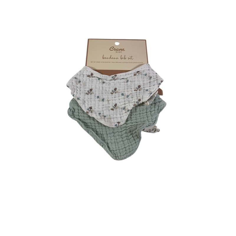 Crane Baby Muslin 3 Piece Bib Set, Poppy
