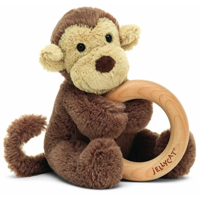 Jellycat Bashful Monkey Wooden Ring Toy