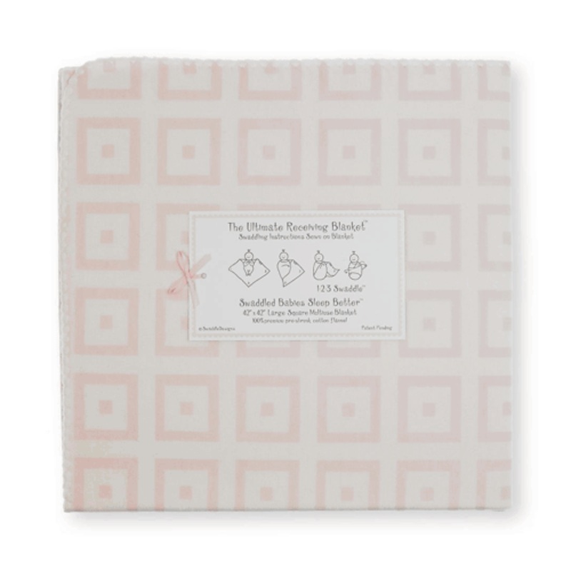 Swaddle Designs Ultimate Receiving Blanket in Light Pink with Pastel Pink Mod Squares