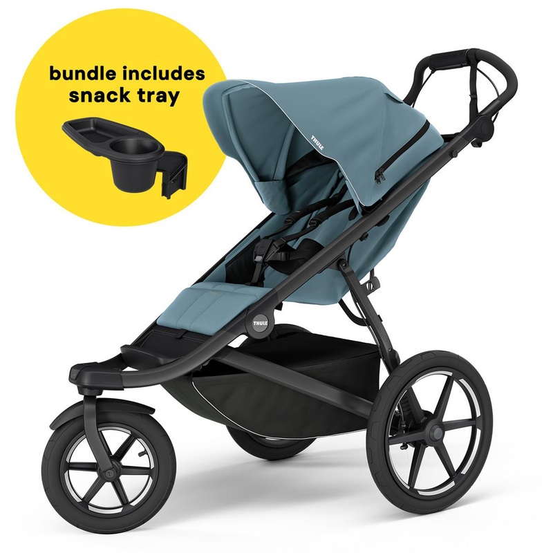 Thule Urban Glide 3 Single Jogging Stroller + Snack Tray Bundle – Mid-Blue