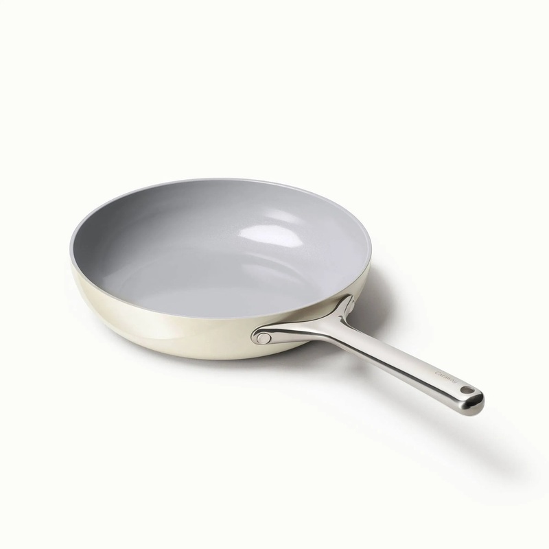 10.5″ Fry Pan Cream: Nonstick Ceramic Cookware, Oven-Safe, Stainless Steel Handle, Induction Compatible (See Description)