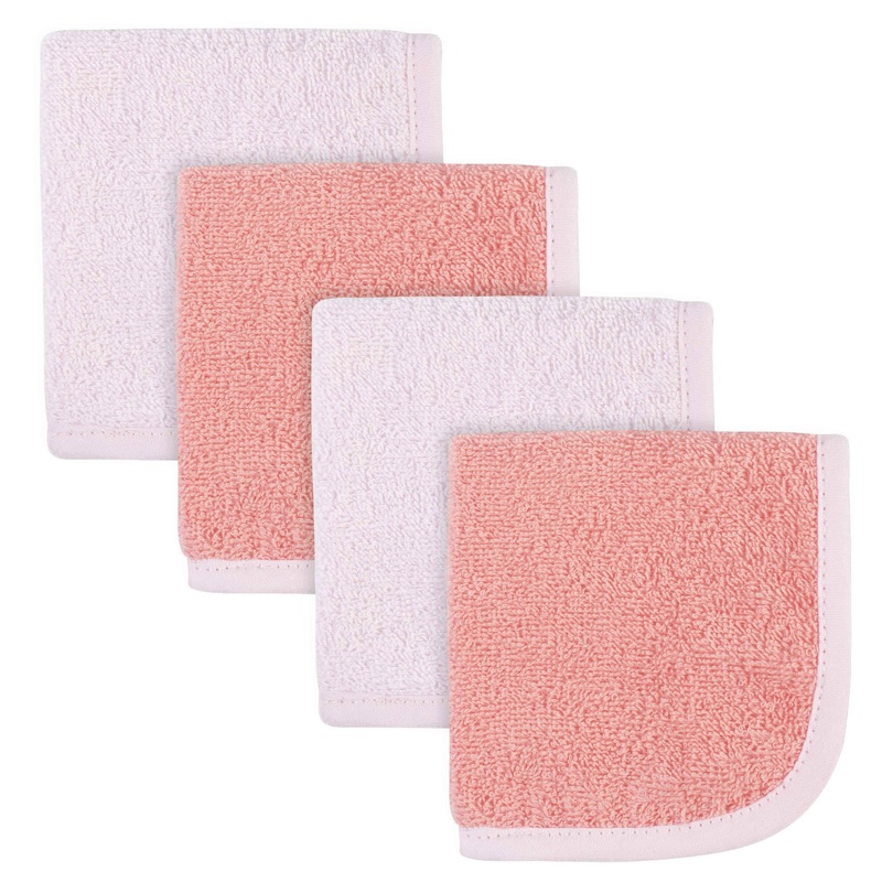 4-Pack Girls Pink & Coral Woven Washcloths