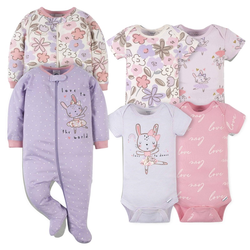 6-Piece Baby Girls Bunny Ballerina Onesies Bodysuit and Sleep ‘N Play Set