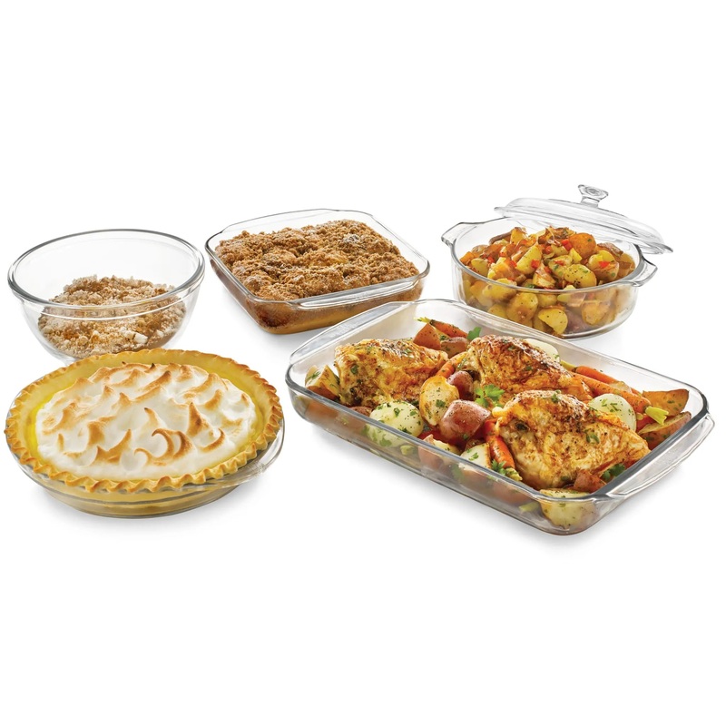 Baker’s Basics 5 Piece Glass Casserole Baking Dish Set with 1 Cover