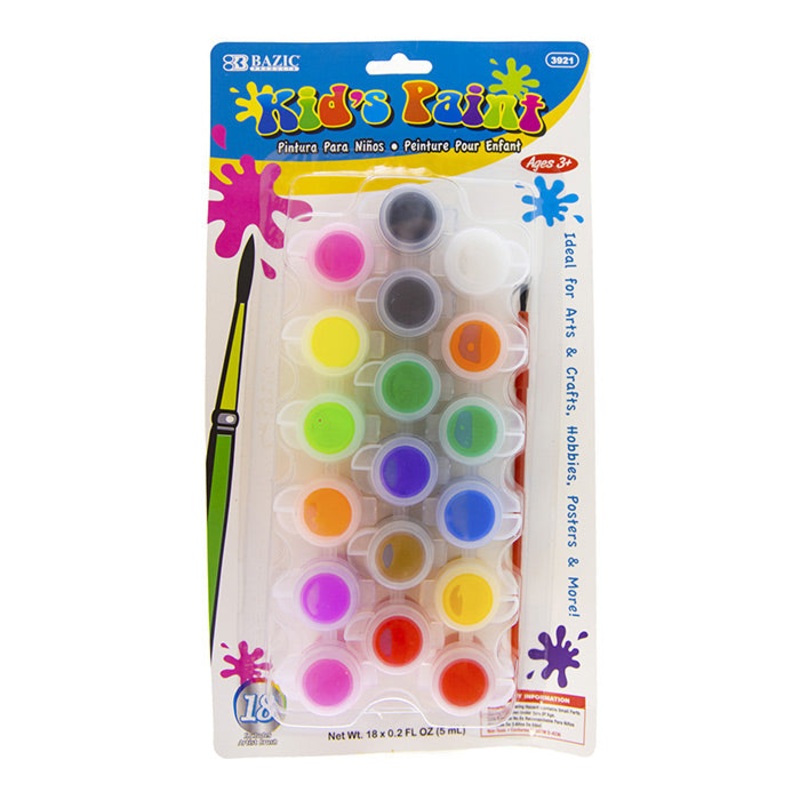 BAZIC 0.17 FL OZ (5 mL) 18 Color Kid’s Paint w/ Brush