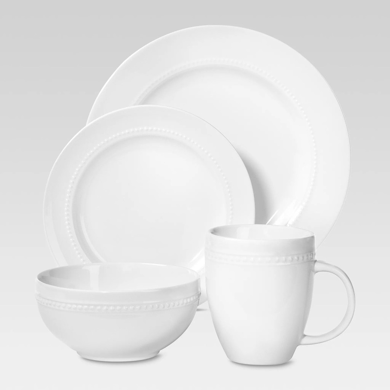 16pc Porcelain Beaded Rim Dinnerware Set White – Threshold (See Description)