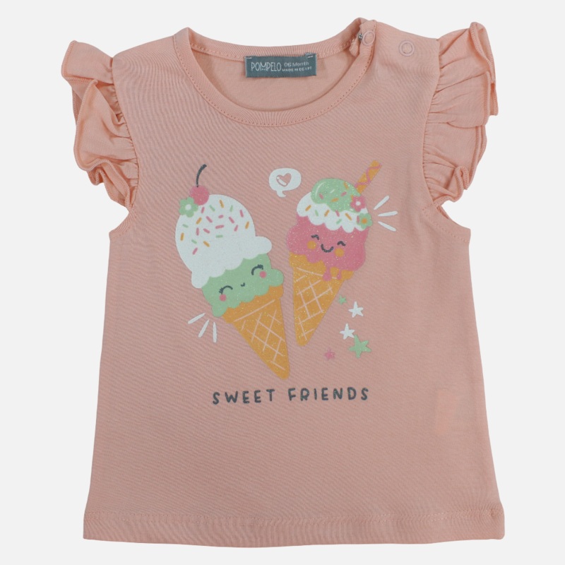 Baby Girls Cotton T-Shirt – Salmon with Ice Cream Design