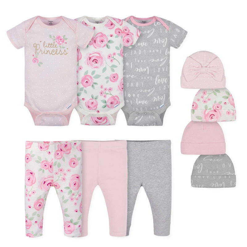 10-Piece Baby Girls Floral Onesies Bodysuits, Pants, and Caps Set