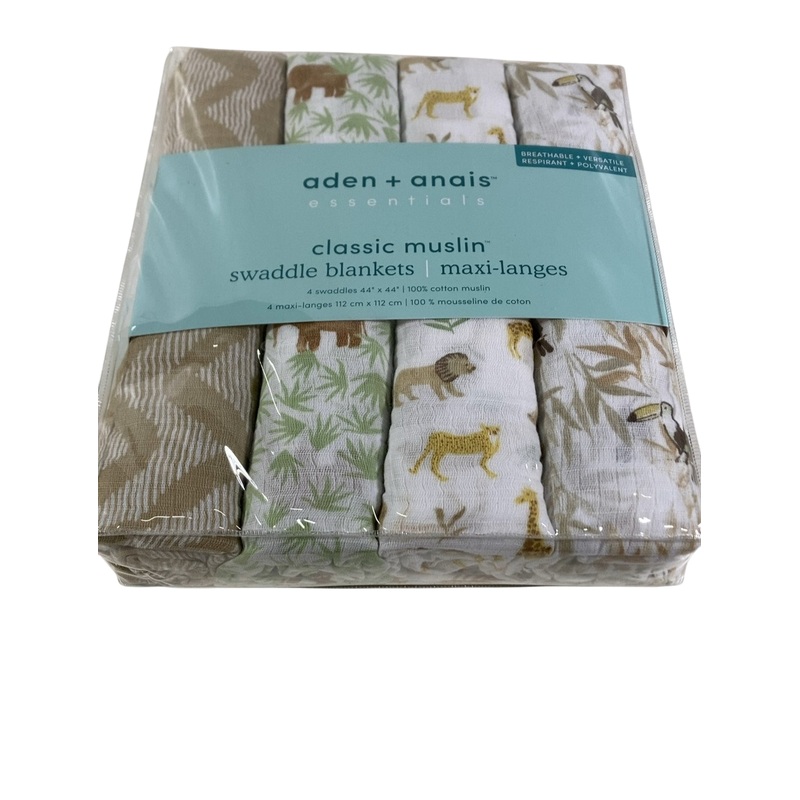 Aden + Anais Cotton Muslin Swaddle, 4 Pack, 44″ x 44″, Cotton Muslin, Tanzania