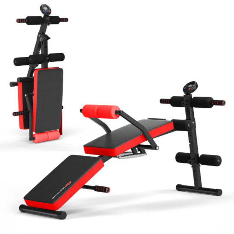Adjustable Sit Up Bench With LCD Monitor-Red