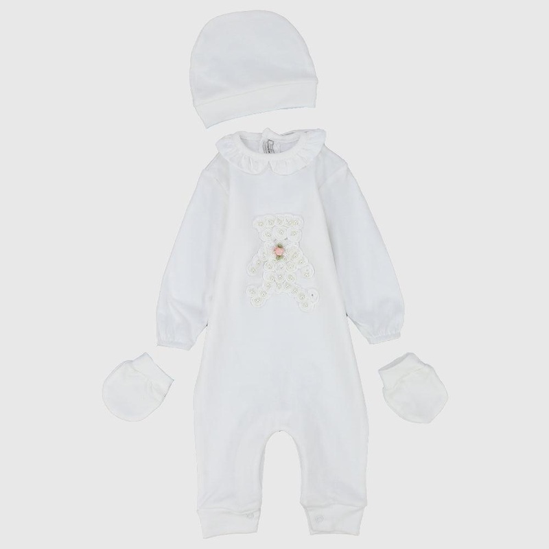 Blossom Bear Long-Sleeved Baby Footless Onesie With Cap & Gloves