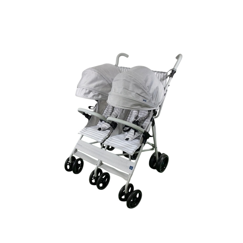 Delta Children BabyGap Classic Side by Side Double Stroller, 2022, Grey Stripes