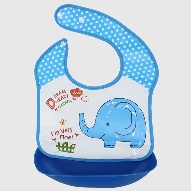 Elephant Bib With Silicone Pocket