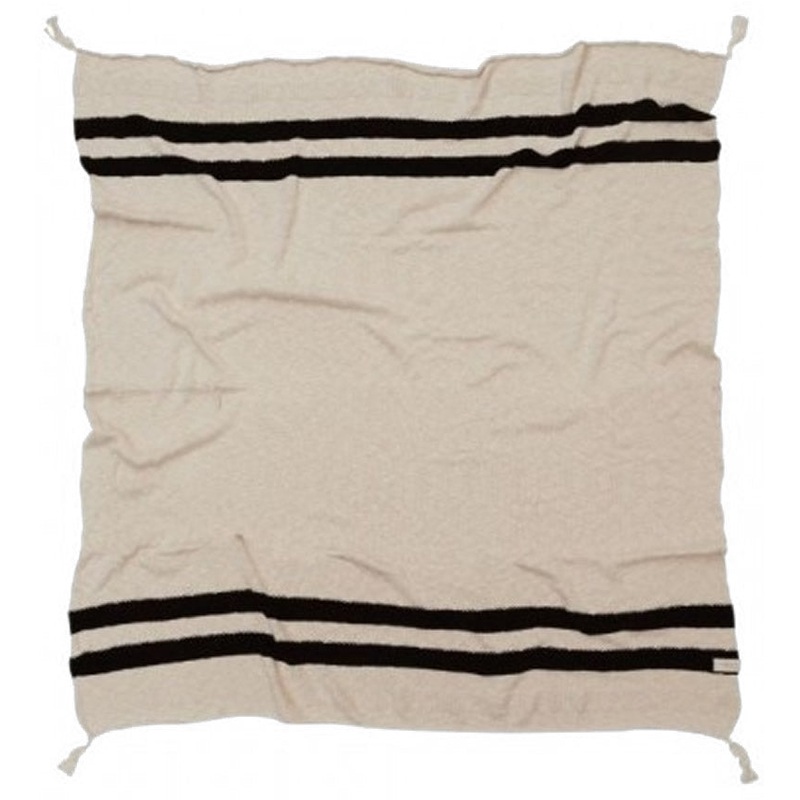 Lorena Canals Knitted Blanket Stripes Natural – Black (4’2″ x 5′)