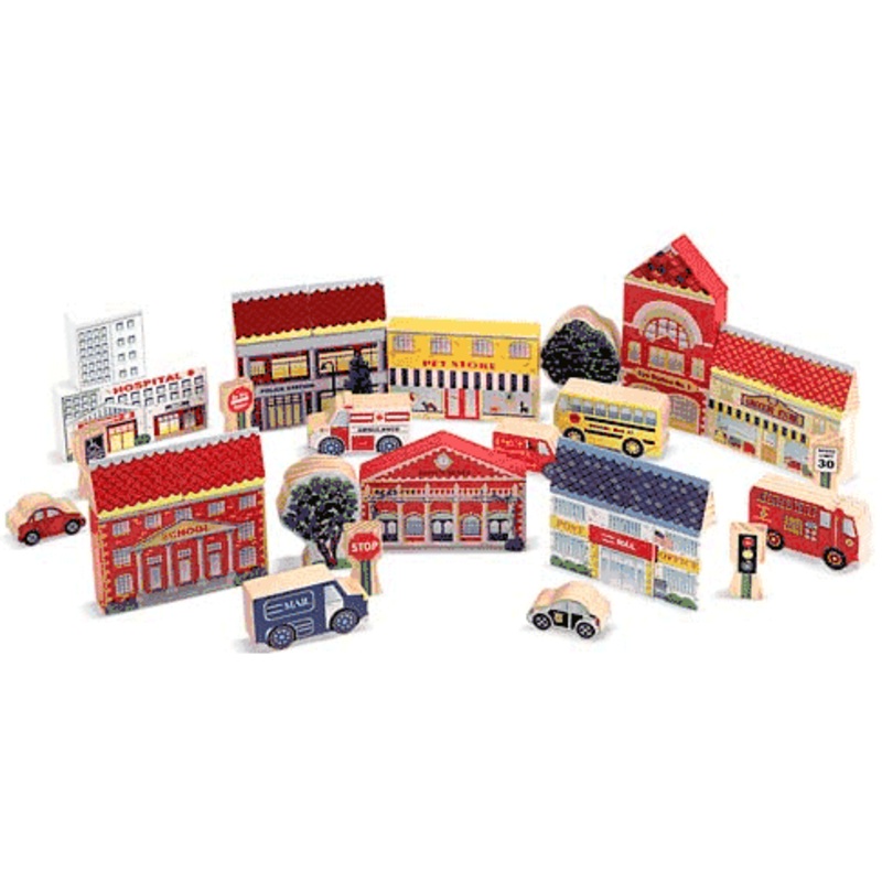 Melissa & Doug Town Blocks Wooden Play Set